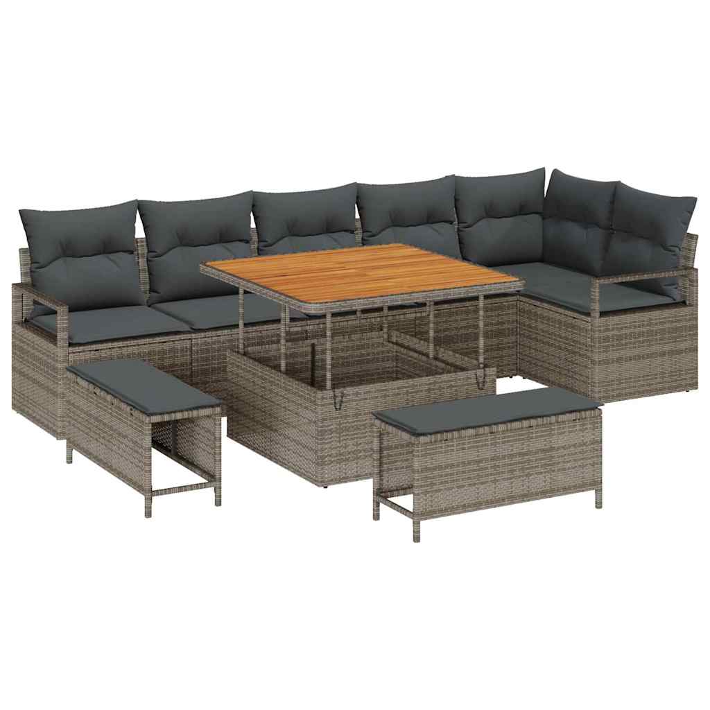 Kerti Kanapé Szett párnával 9 pcs Szürke Poli rattan