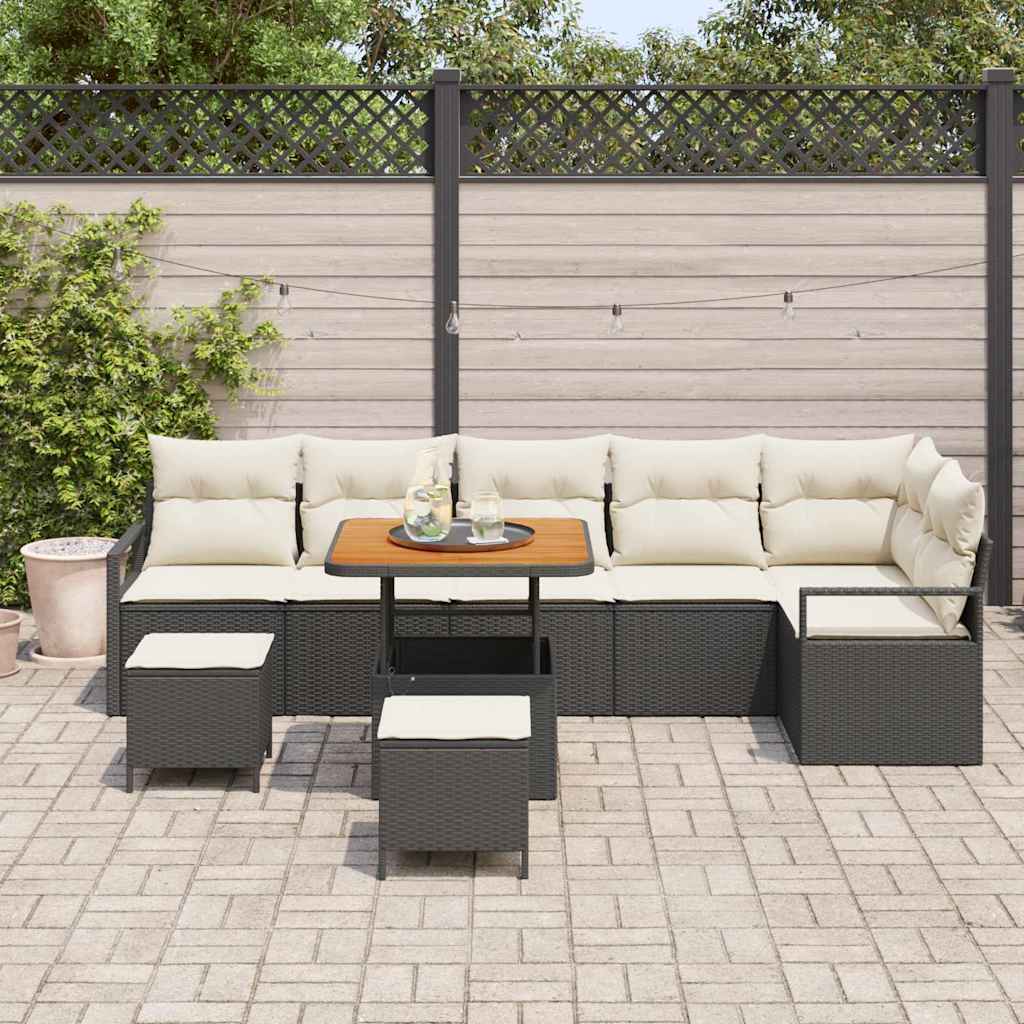 Kerti Kanapé Szett párnával 9 pcs Fekete Poli rattan