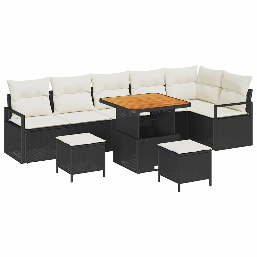 Kerti Kanapé Szett párnával 9 pcs Fekete Poli rattan