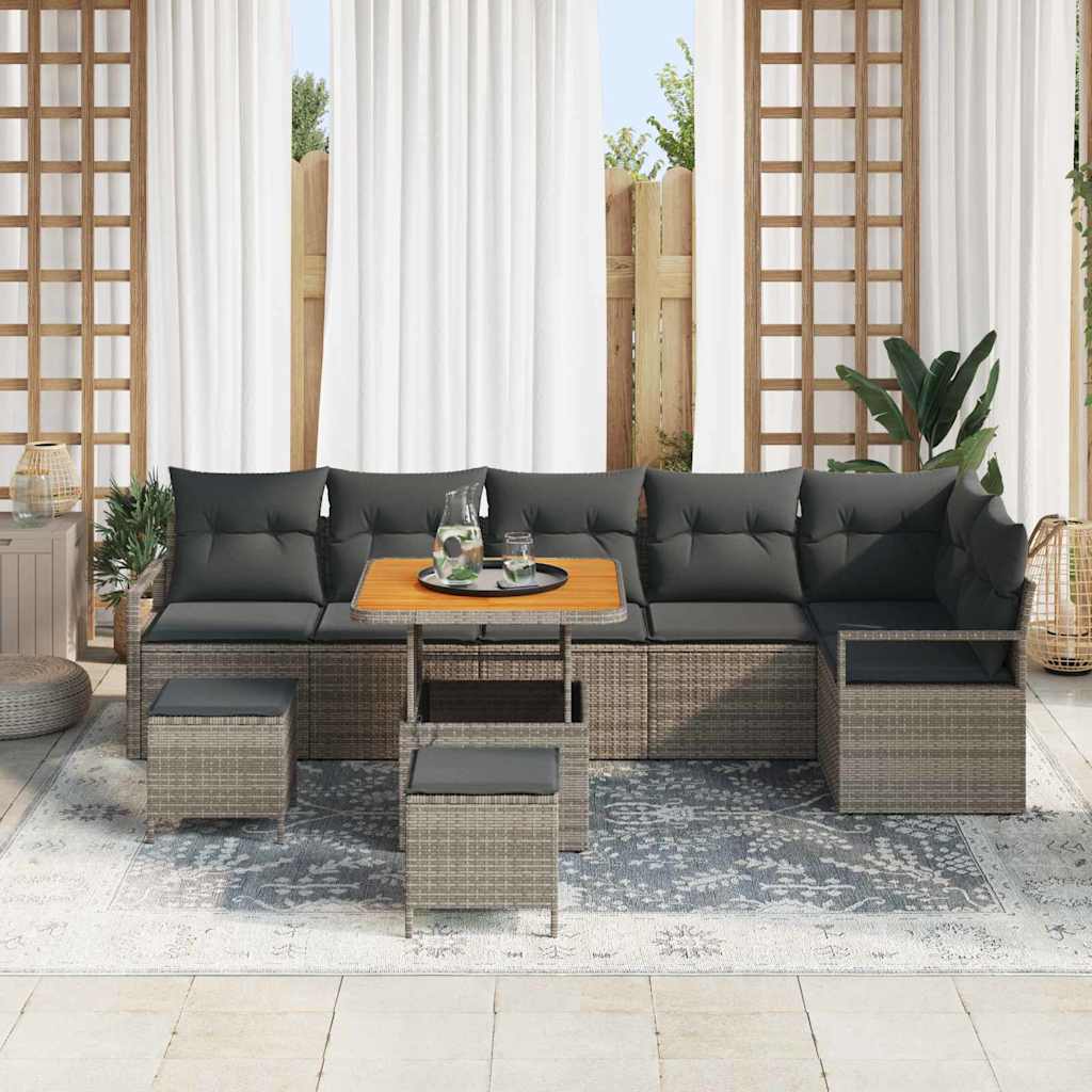 Kerti Kanapé Szett párnával 9 pcs Szürke Poli rattan