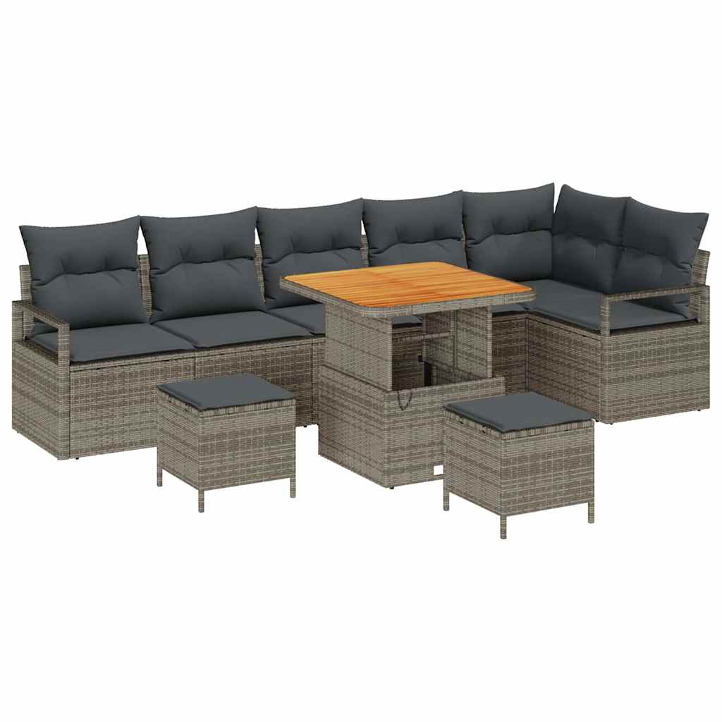 Kerti Kanapé Szett párnával 9 pcs Szürke Poli rattan