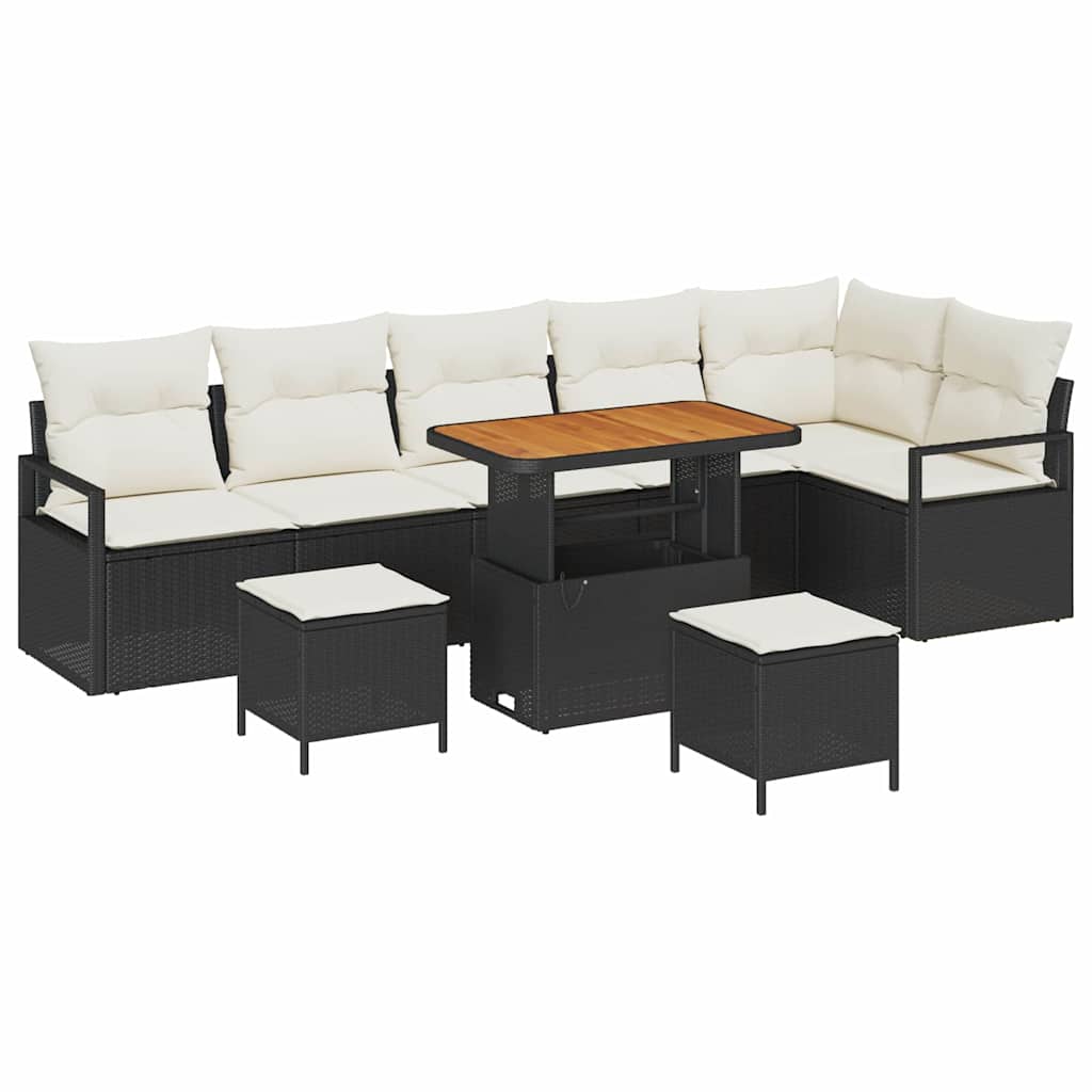 Kerti Kanapé Szett párnával 9 pcs Fekete Poli rattan