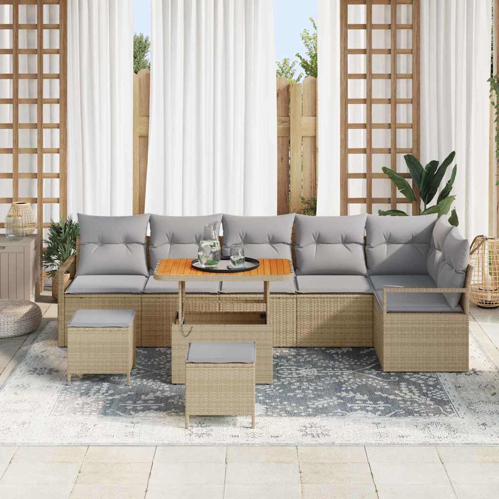 Kerti Kanapé Szett párnával 9 pcs Bézs Poli rattan