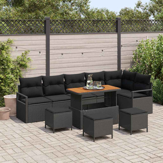 Kerti Kanapé Szett párnával 10 pcs Fekete Poli rattan