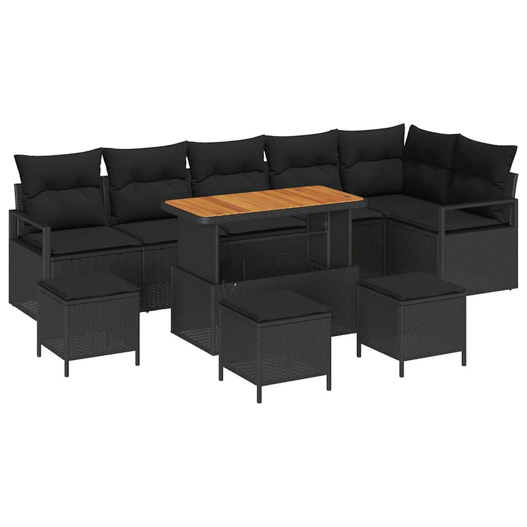 Kerti Kanapé Szett párnával 10 pcs Fekete Poli rattan