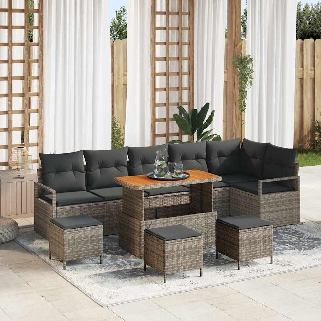 Kerti Kanapé Szett párnával 10 pcs Szürke Poli rattan