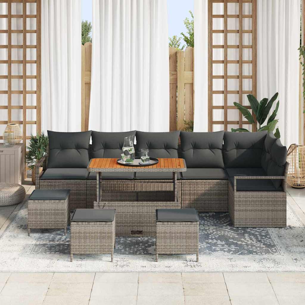 Kerti Kanapé Szett párnával 10 pcs Szürke Poli rattan
