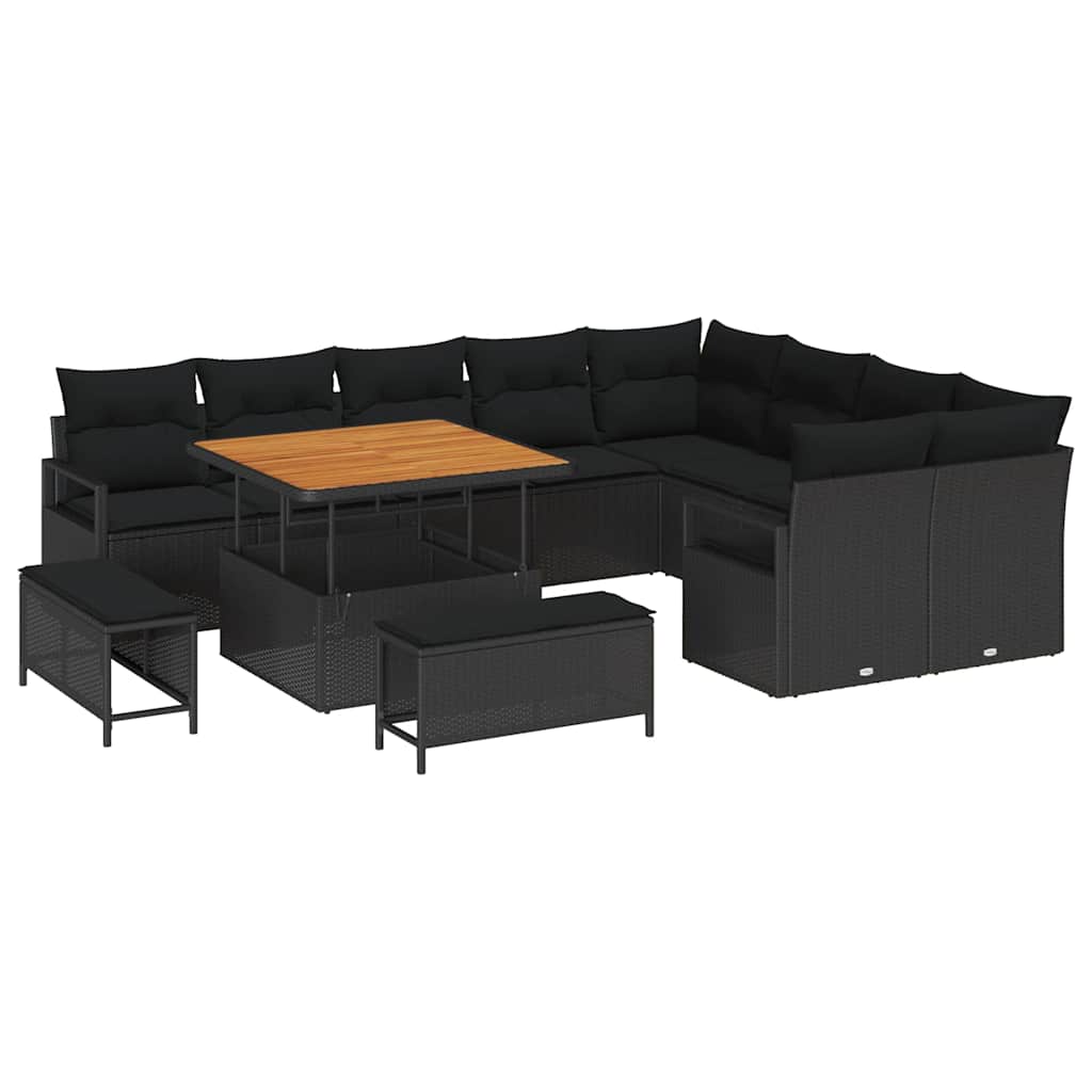 Kerti Kanapé Szett párnával 12 pcs Fekete polirattan