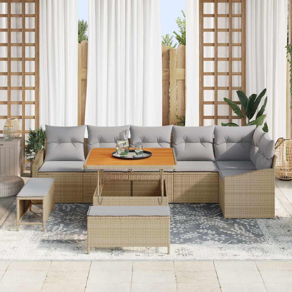 Kerti Kanapé Szett párnával 9 pcs Bézs polirattan