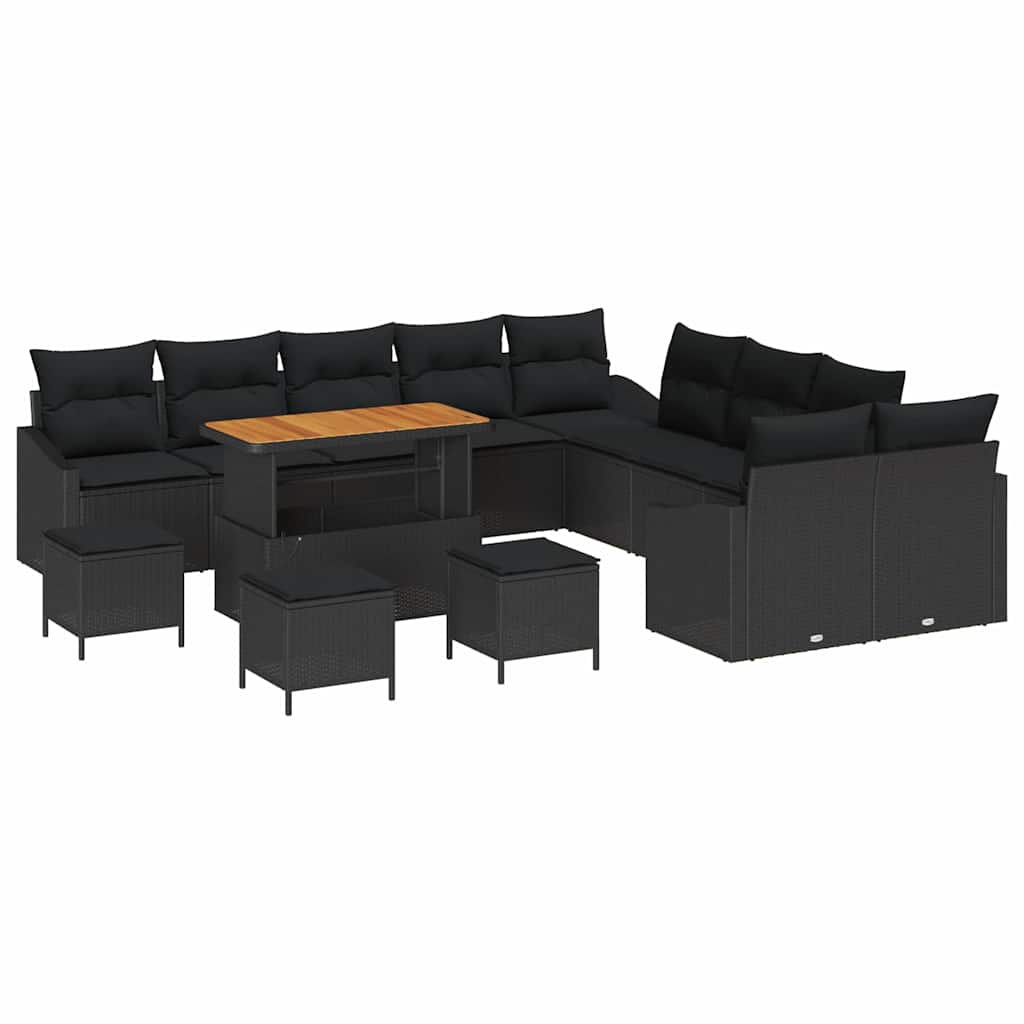 Kerti Kanapé Szett párnával 14 pcs Fekete polirattan