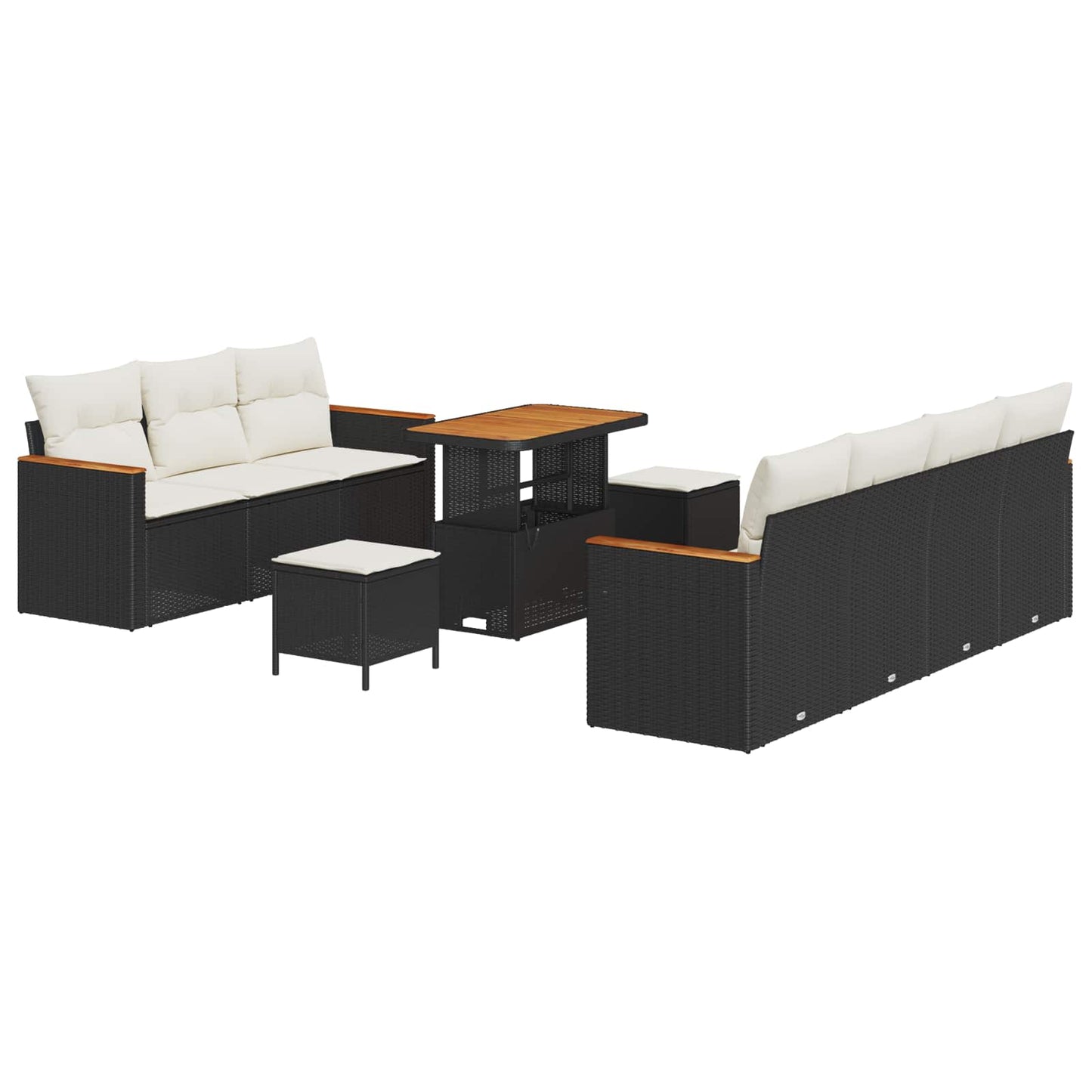 Kerti Kanapé Szett 10 pcs Fekete polirattan