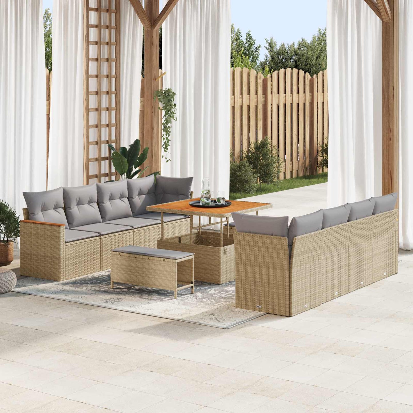 Kerti Kanapé Szett 11 pcs Bézs polirattan