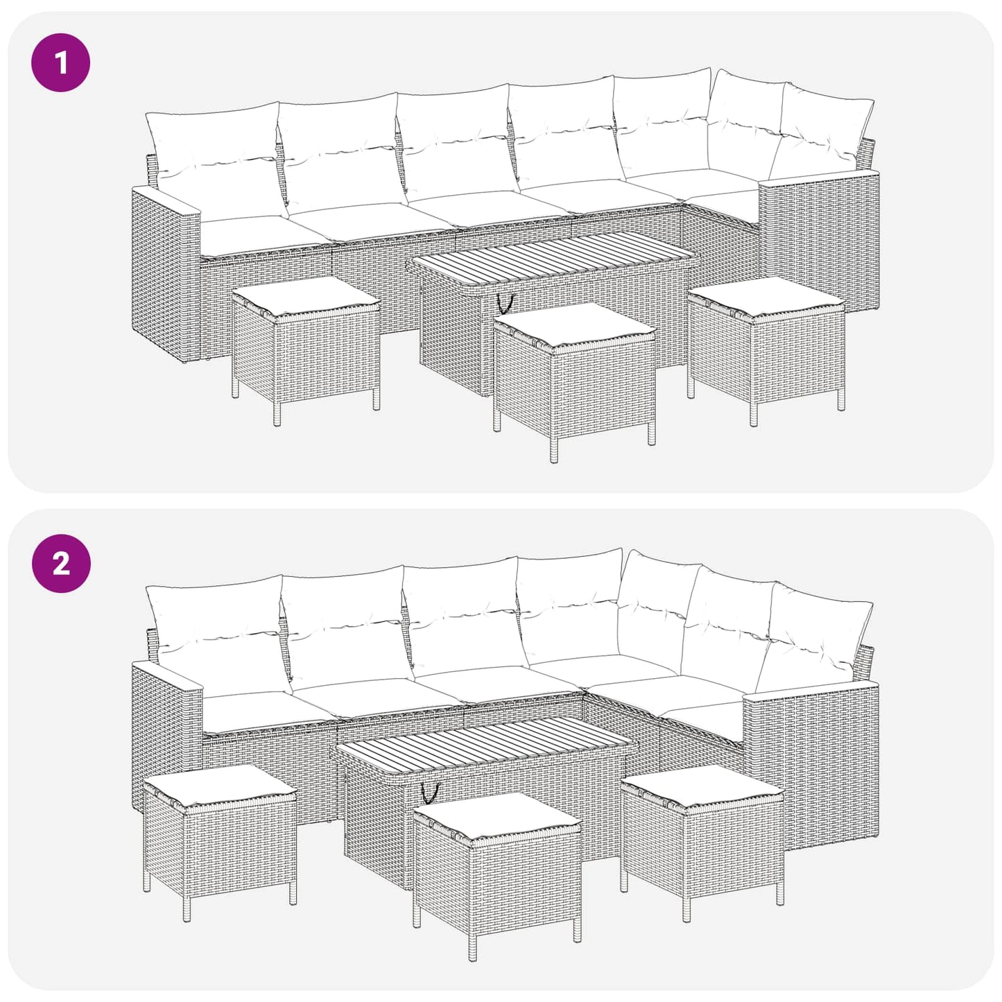 Kerti Kanapé Szett 10 pcs Fekete polirattan