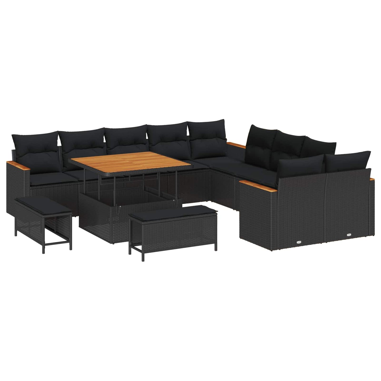 Kerti Kanapé Szett 13 pcs Fekete polirattan