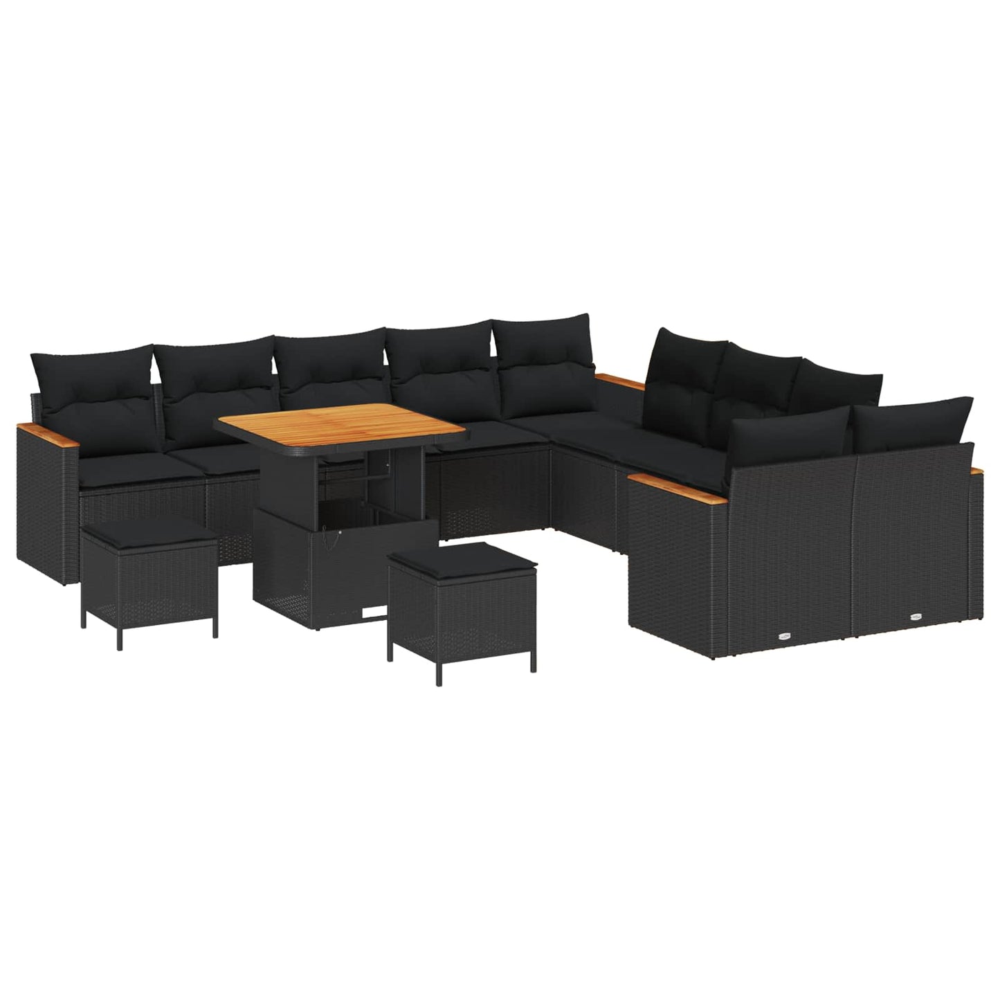 Kerti Kanapé Szett 13 pcs Fekete polirattan