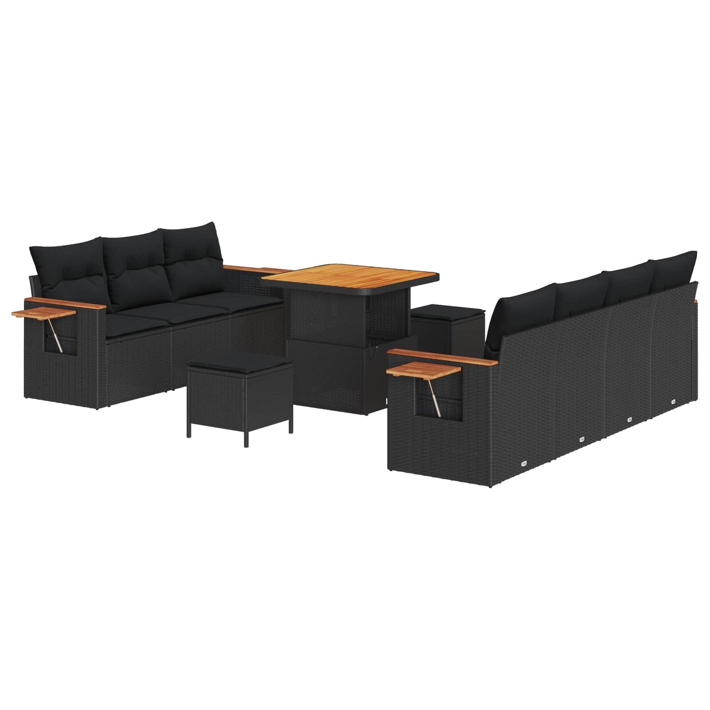 Kerti Kanapé Szett 10 pcs Fekete polirattan