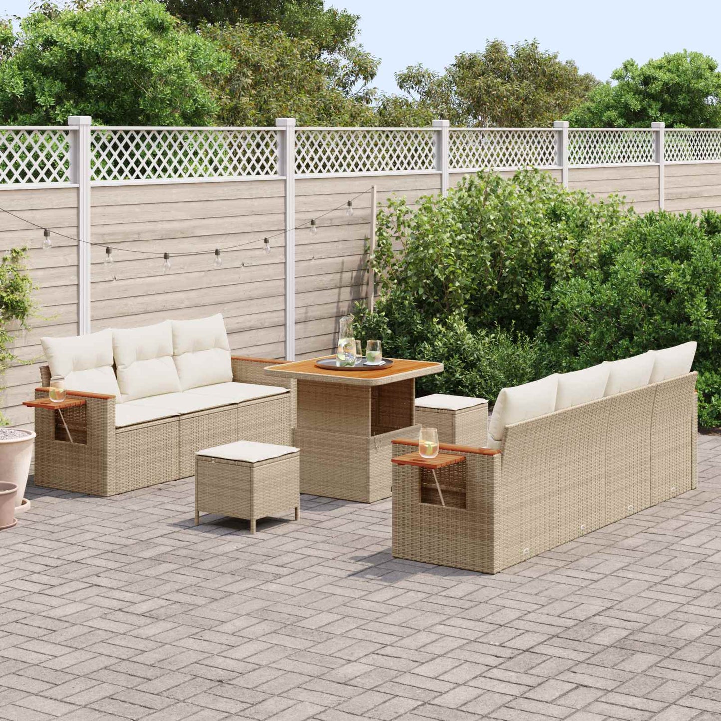 Kerti Kanapé Szett 10 pcs Bézs polirattan