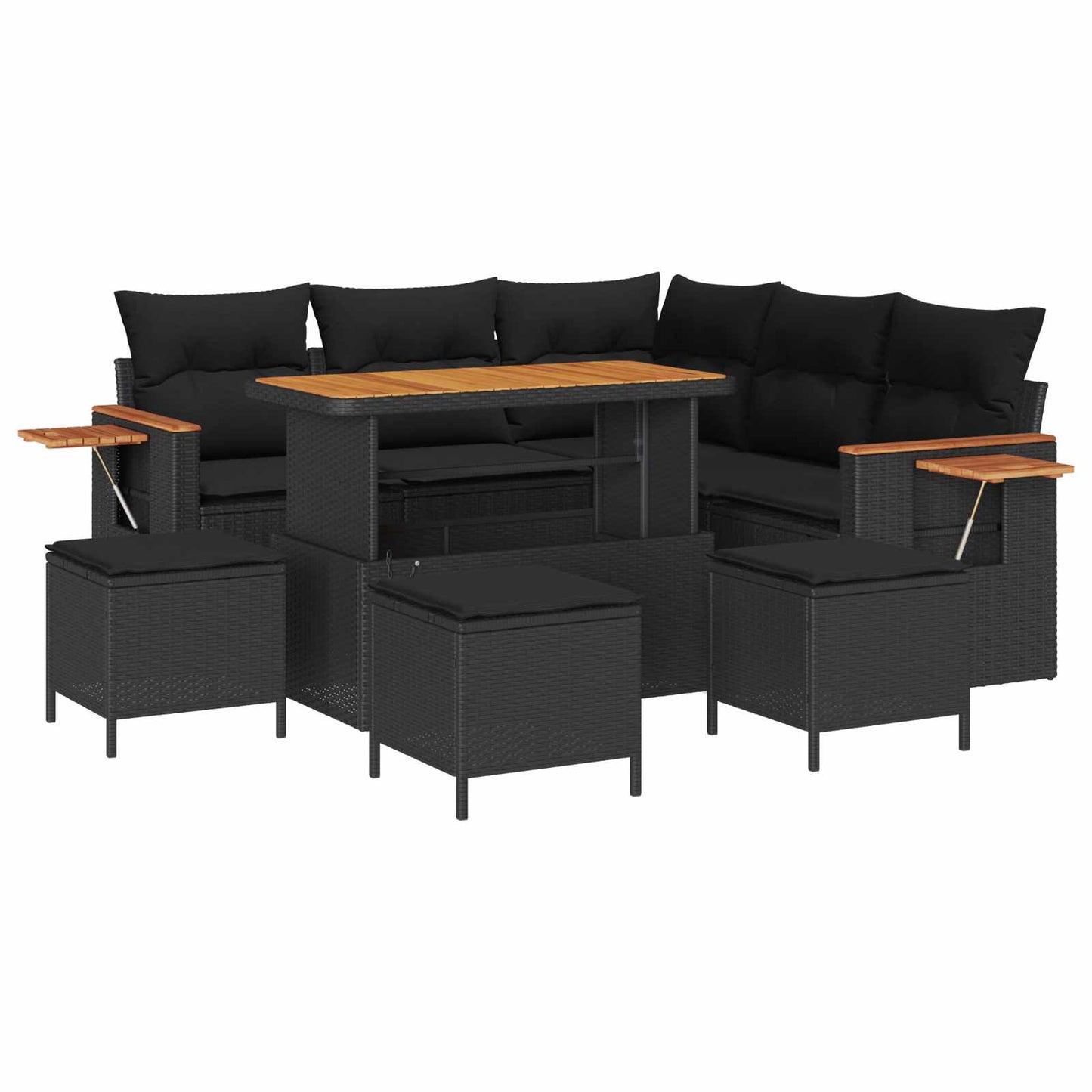 Kerti Kanapé Szett 9 pcs Fekete polirattan