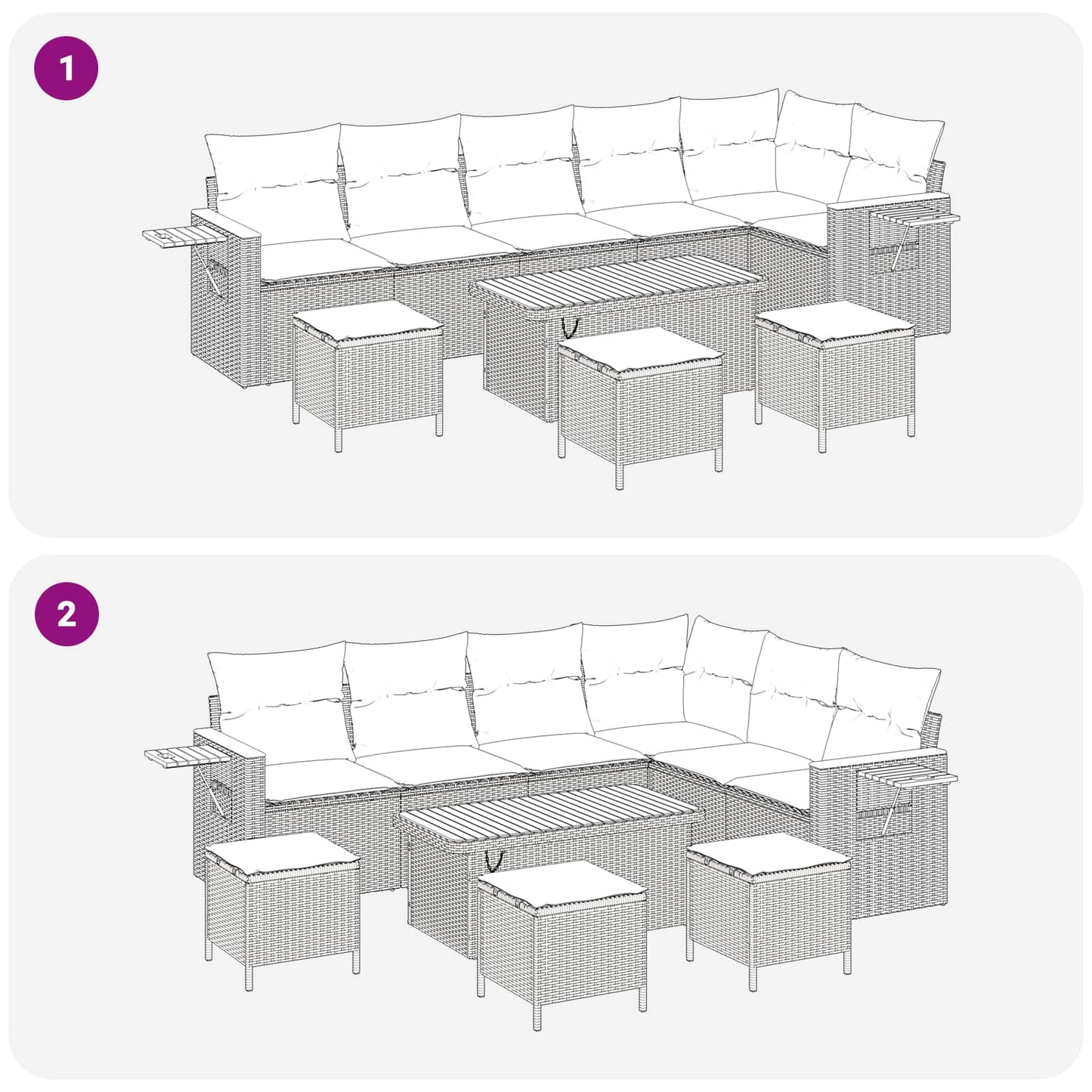 Kerti Kanapé Szett 10 pcs Fekete polirattan
