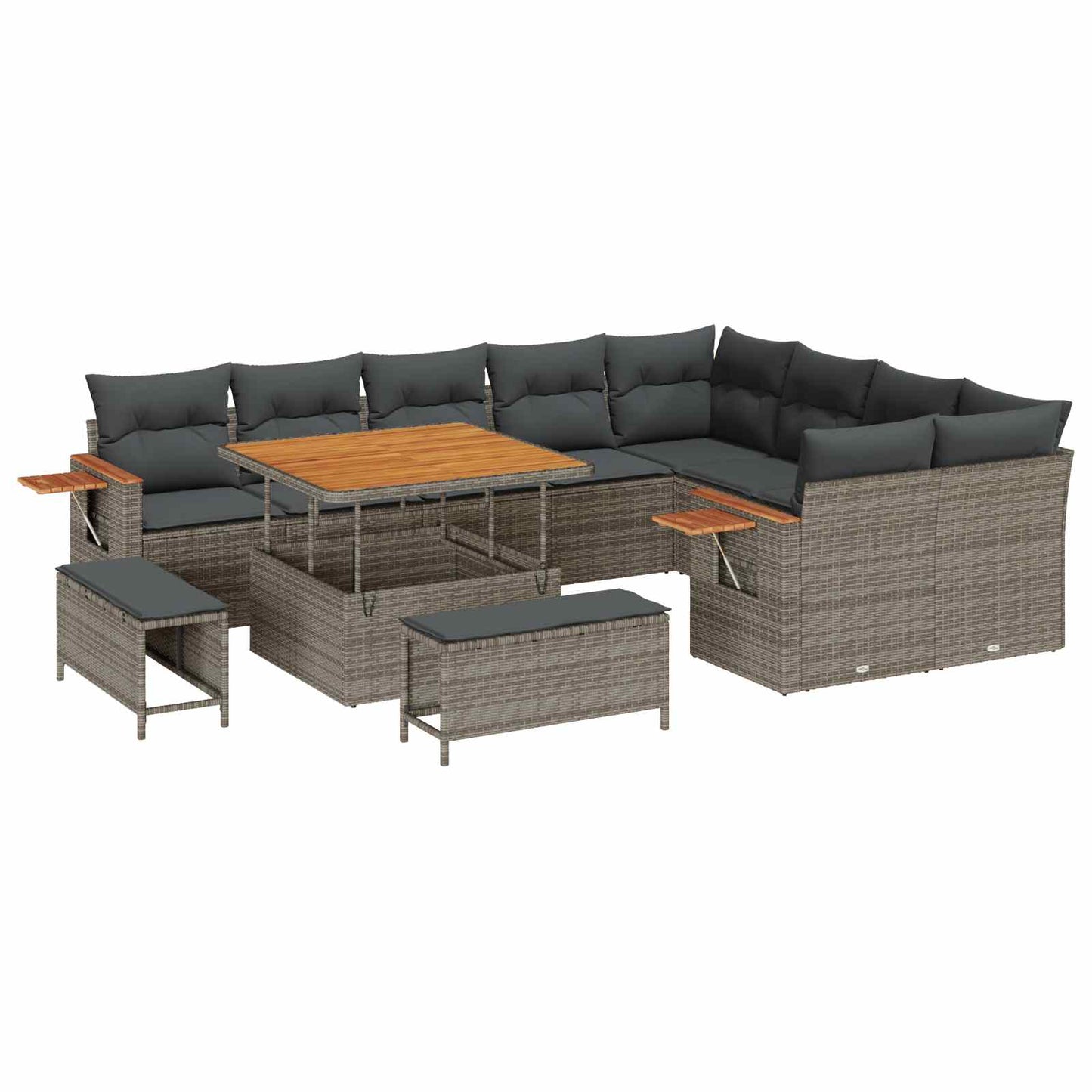 Kerti Kanapé Szett 12 pcs Szürke polirattan