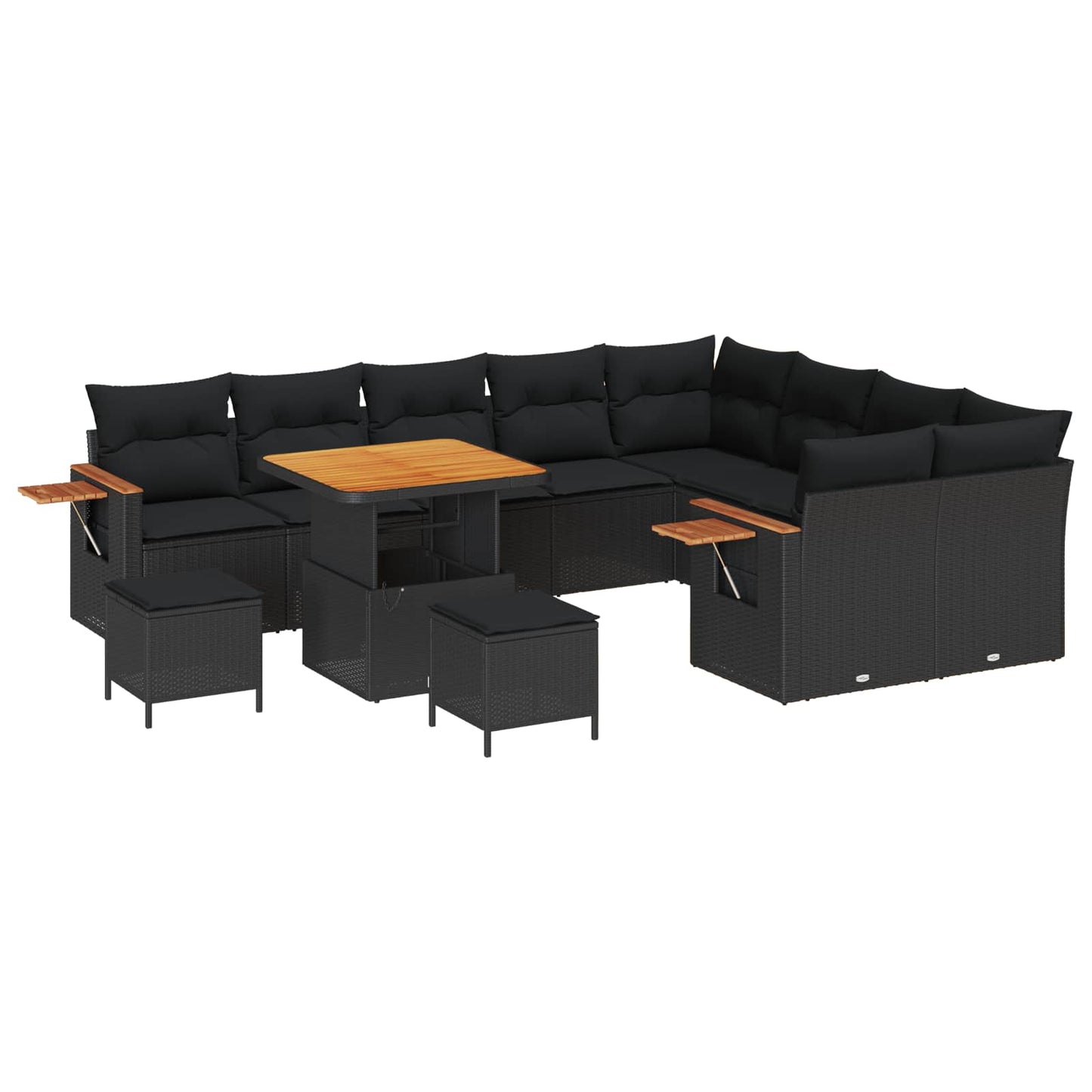 Kerti Kanapé Szett 12 pcs Fekete polirattan