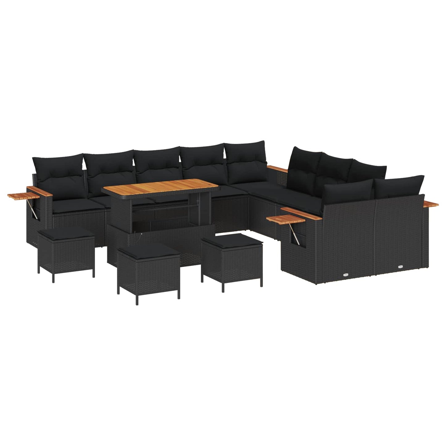 Kerti Kanapé Szett 14 pcs Fekete polirattan