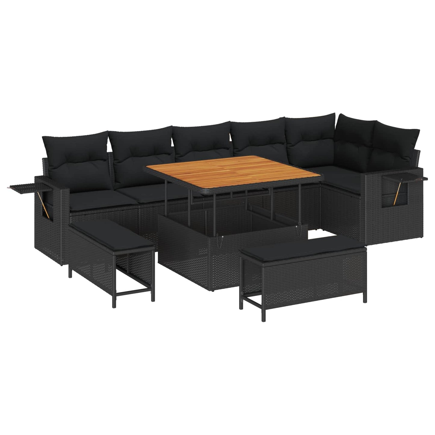 Kerti Kanapé Szett párnával 11 pcs Fekete polirattan