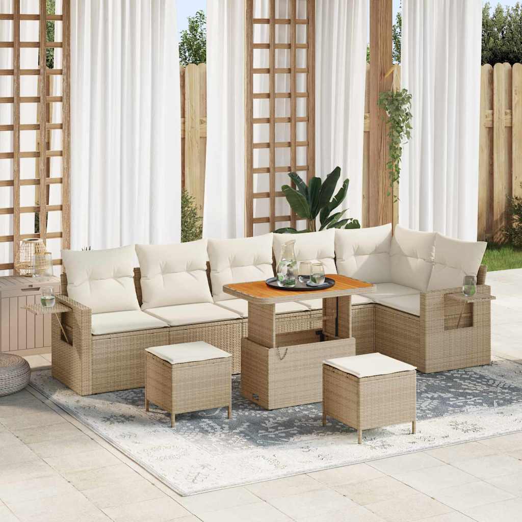 Kerti Kanapé Szett párnával 11 pcs Beige és krém polirattan
