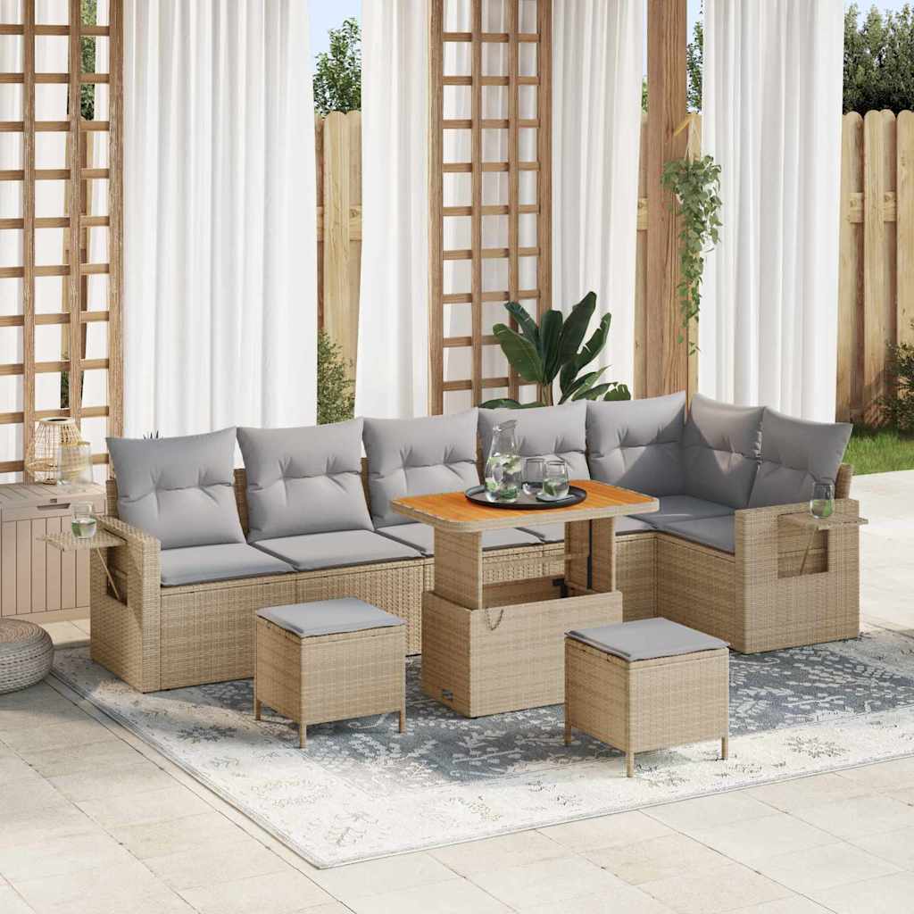 Kerti Kanapé Szett 11 pcs Beige és Világosszürke polirattan