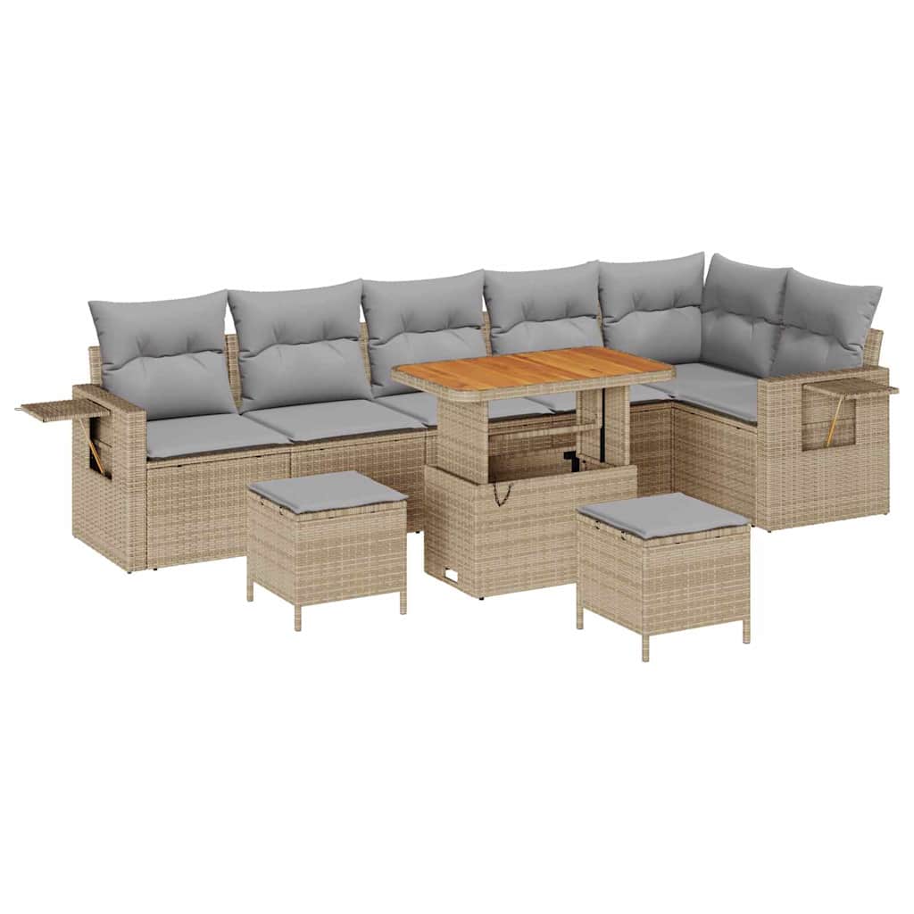 Kerti Kanapé Szett 11 pcs Beige és Világosszürke polirattan