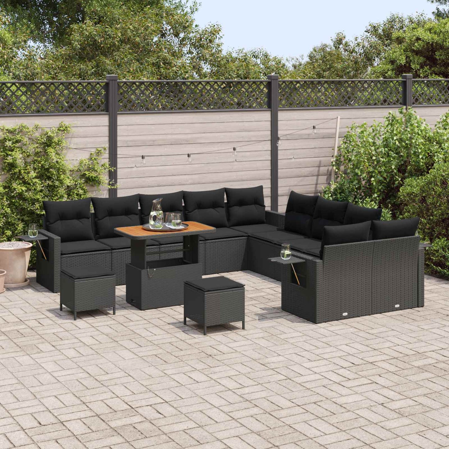 Kerti Kanapé Szett tárolóval 13 pcs Fekete Poli rattan