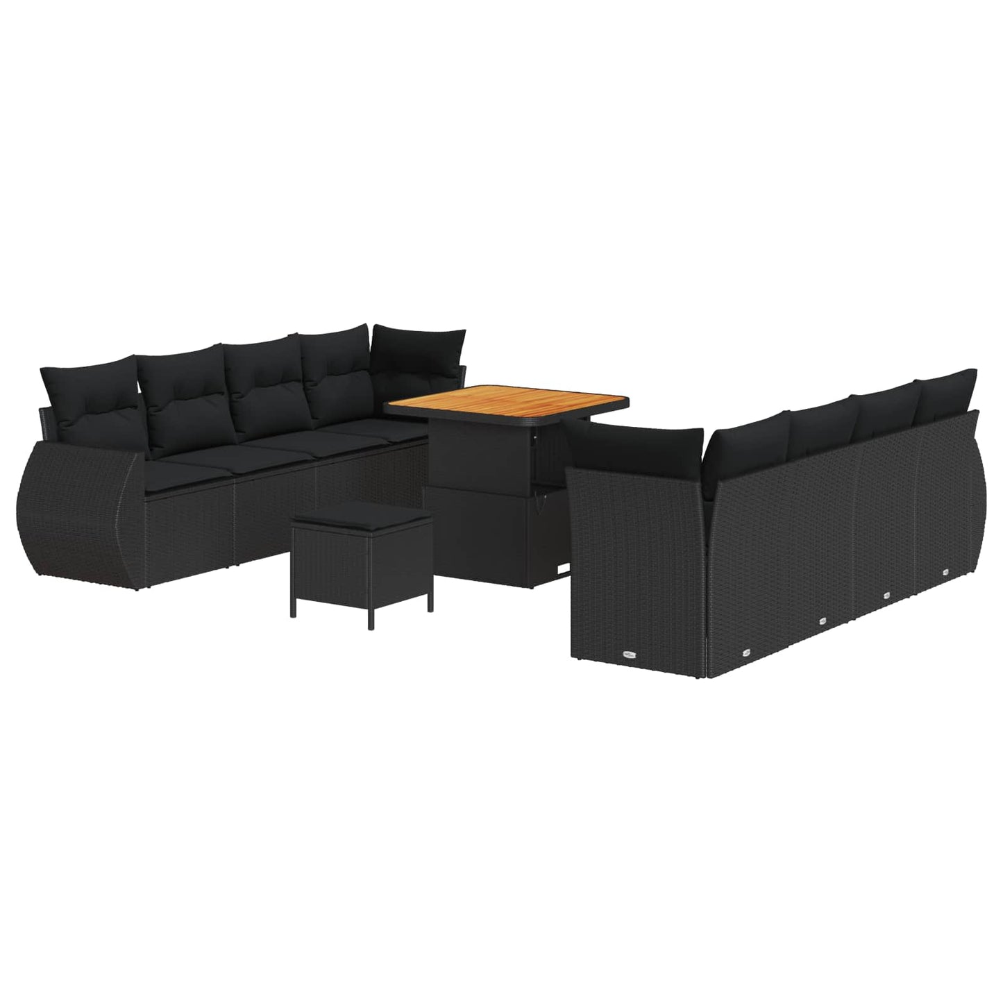 Kerti Kanapé Szett tárolóval 11 pcs Fekete Poli rattan