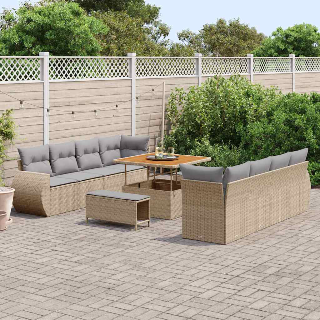 Kerti Kanapé Szett tárolóval 11 pcs Bézs Poli rattan
