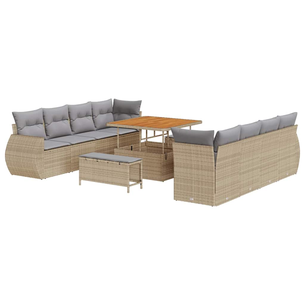 Kerti Kanapé Szett tárolóval 11 pcs Bézs Poli rattan