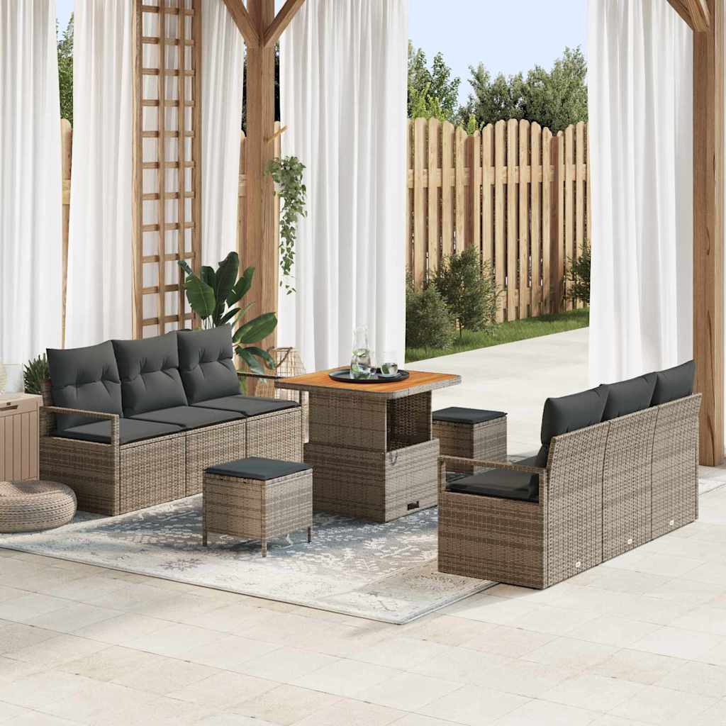Kerti Kanapé Szett tárolóval 9 pcs Szürke Poli rattan