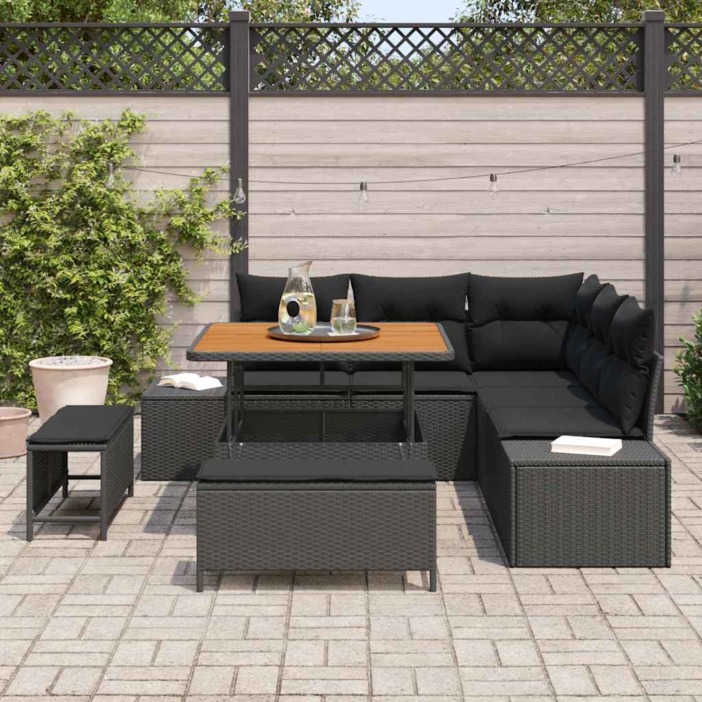 Kerti Kanapé Szett párnával tárolóval 8 pcs Fekete Poli rattan