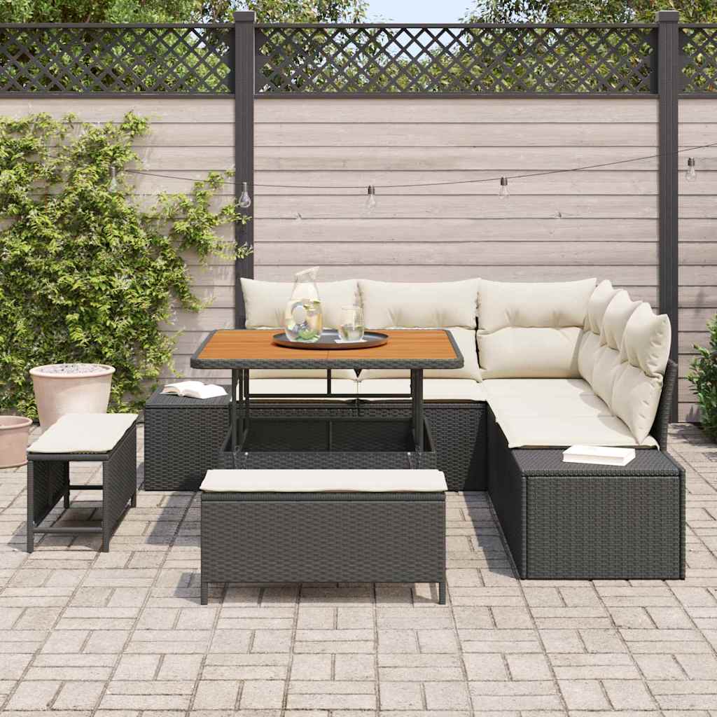 Kerti Kanapé Szett párnával tárolóval 8 pcs Fekete Poli rattan