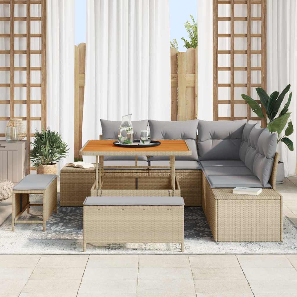 Kerti Kanapé Szett párnával tárolóval 8 pcs Bézs Poli rattan