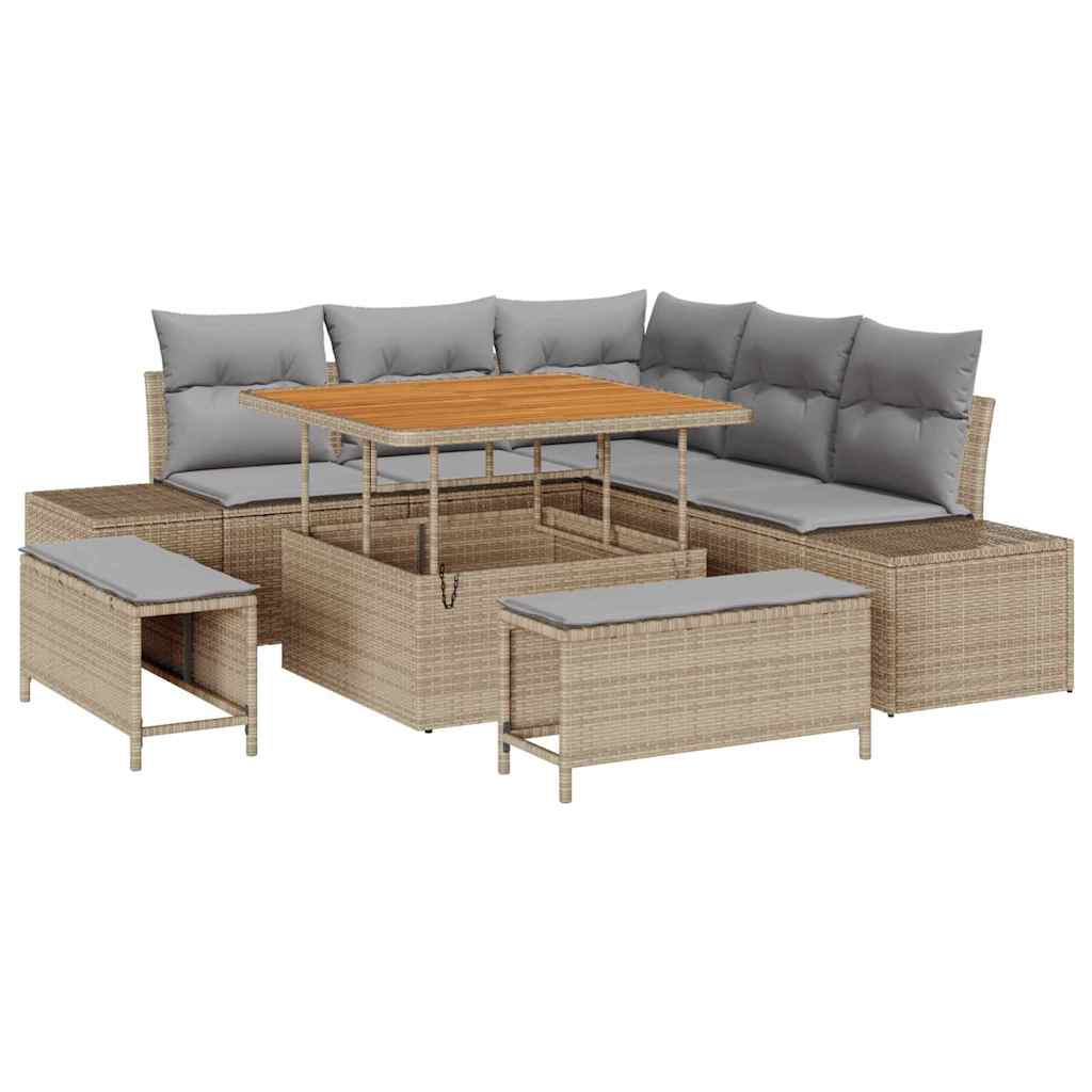 Kerti Kanapé Szett párnával tárolóval 8 pcs Bézs Poli rattan