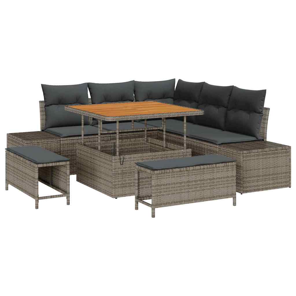 Kerti Kanapé Szett párnával tárolóval 8 pcs Szürke Poli rattan