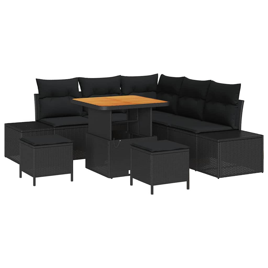 Kerti Kanapé Szett párnával tárolóval 8 pcs Fekete Poli rattan