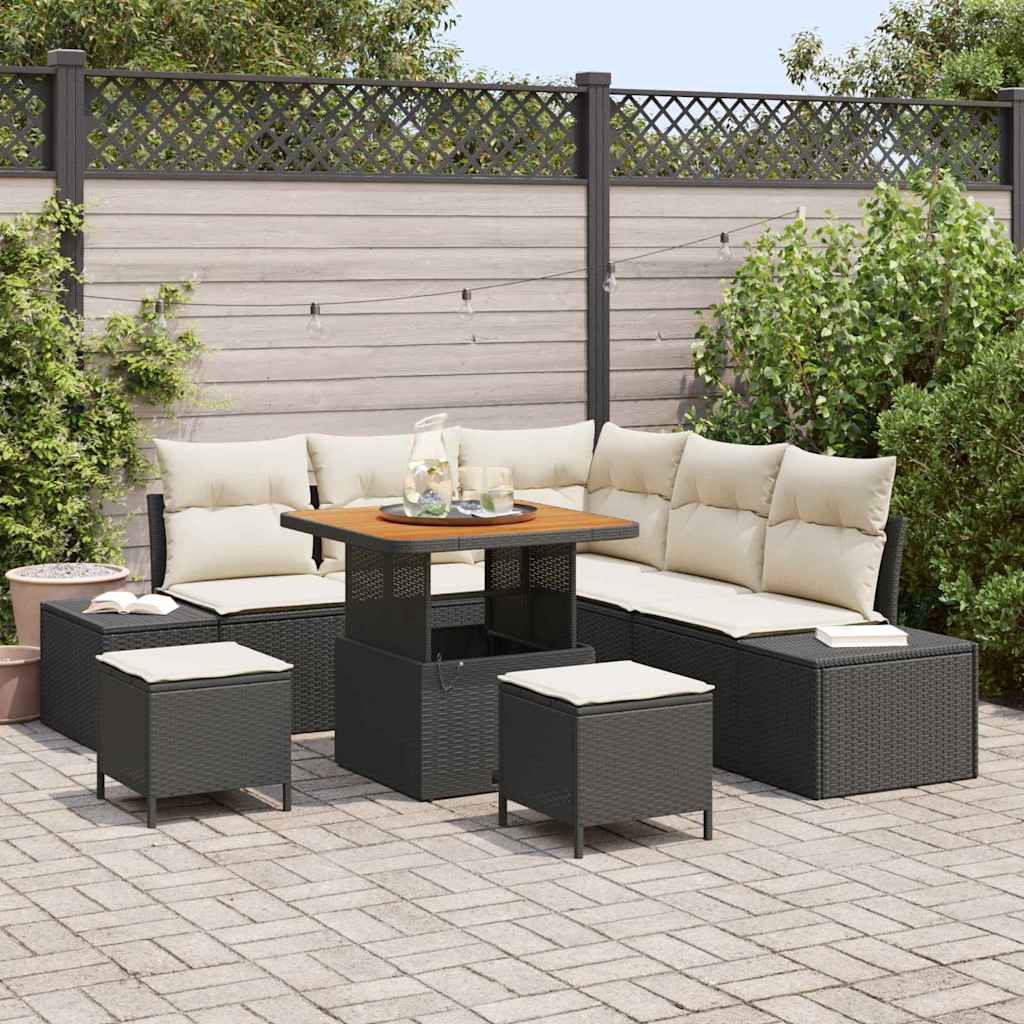 Kerti Kanapé Szett párnával tárolóval 8 pcs Fekete Poli rattan