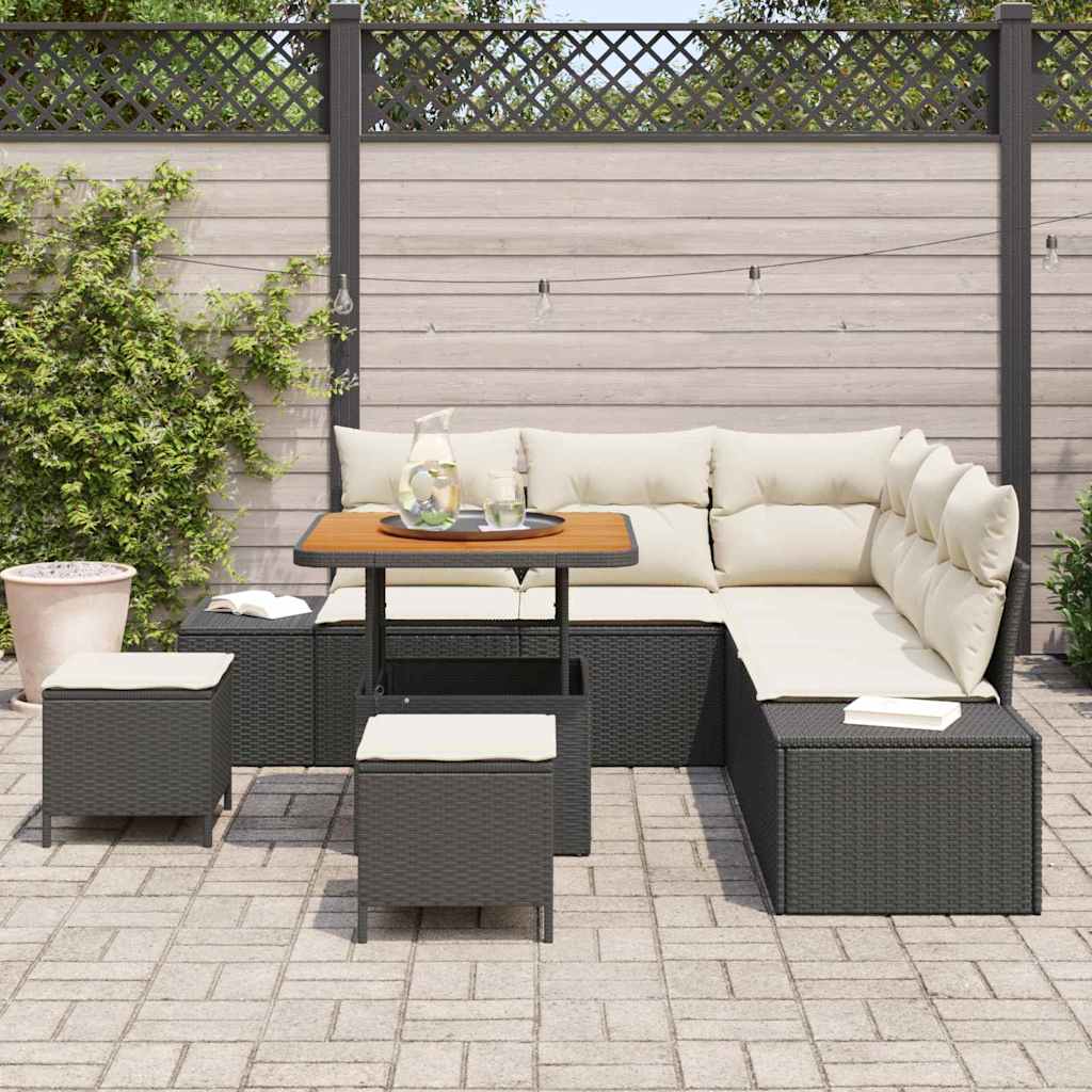 Kerti Kanapé Szett párnával tárolóval 8 pcs Fekete Poli rattan