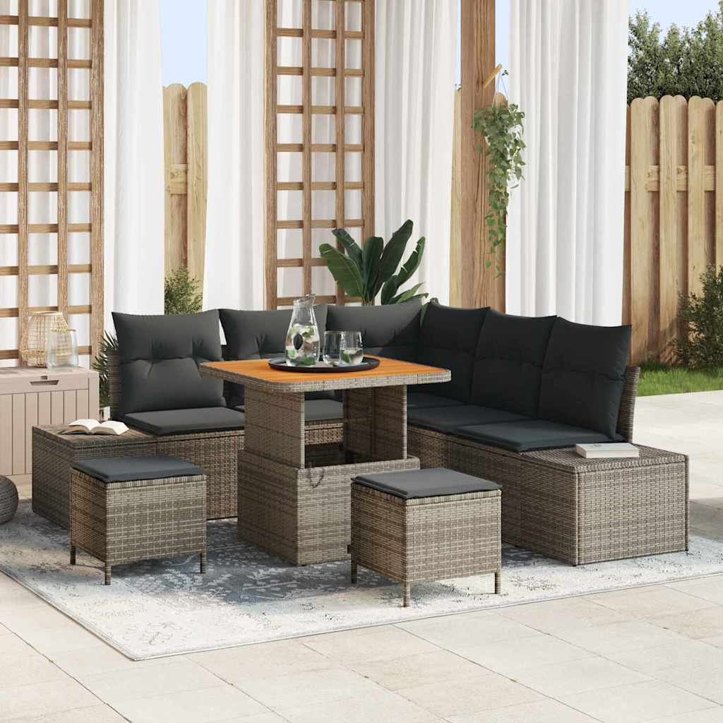 Kerti Kanapé Szett párnával tárolóval 8 pcs Szürke Poli rattan