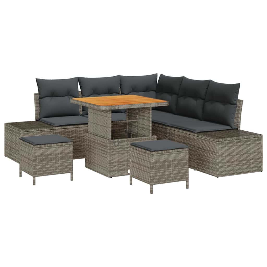 Kerti Kanapé Szett párnával tárolóval 8 pcs Szürke Poli rattan