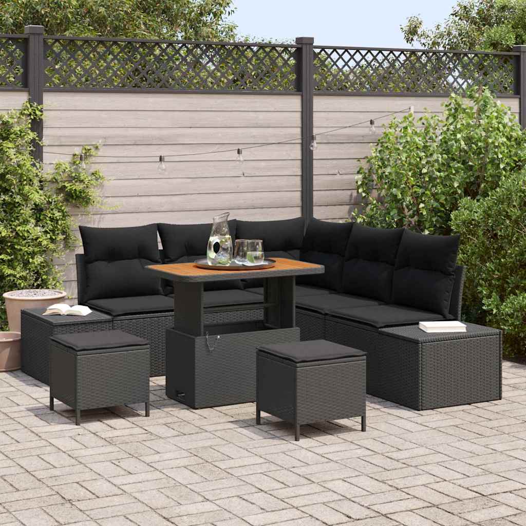 Kerti Kanapé Szett párnával tárolóval 8 pcs Fekete Poli rattan