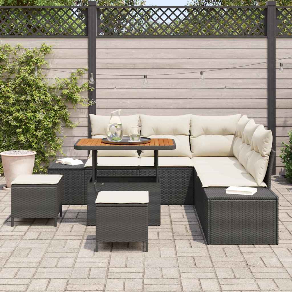Kerti Kanapé Szett párnával tárolóval 8 pcs Fekete Poli rattan