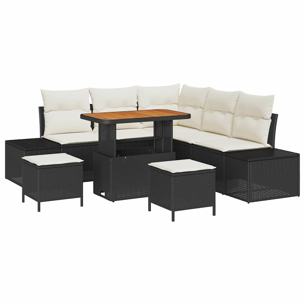 Kerti Kanapé Szett párnával tárolóval 8 pcs Fekete Poli rattan