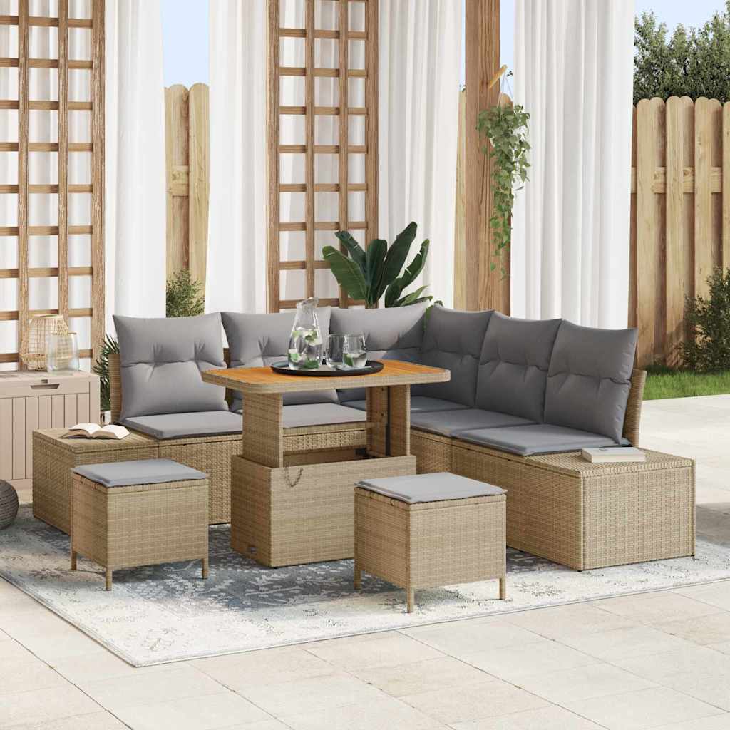 Kerti Kanapé Szett párnával tárolóval 8 pcs Bézs Poli rattan