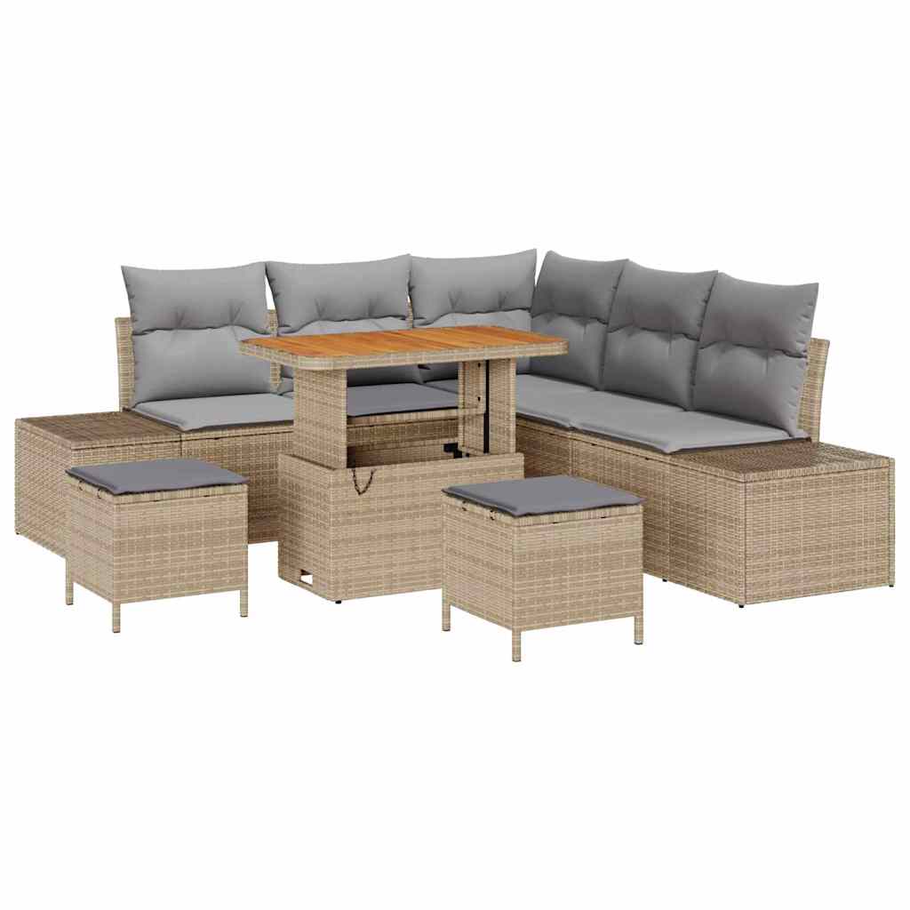 Kerti Kanapé Szett párnával tárolóval 8 pcs Bézs Poli rattan